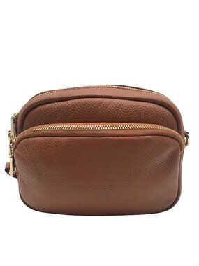 Pom Pom Brown Pebbled Leather Crossbody Bag
